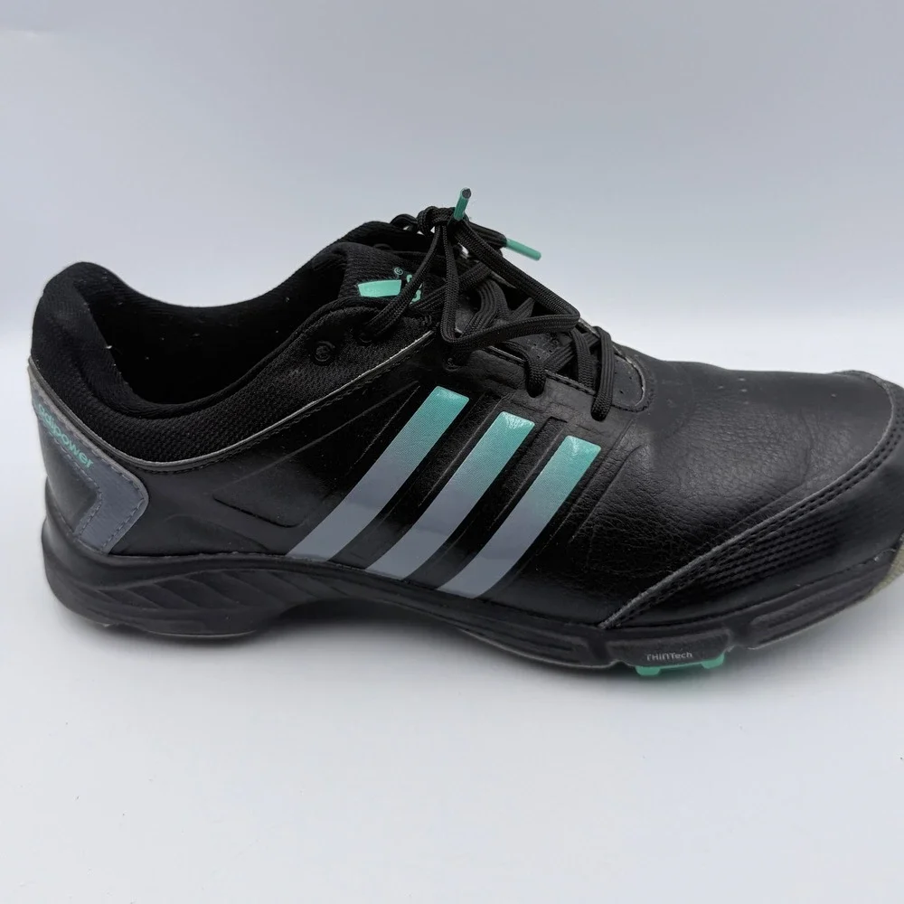 Adidas Adipower Golf Shoes Size 8.5 US Black Teal Spiked Q46904 - Picture 6 of 9
